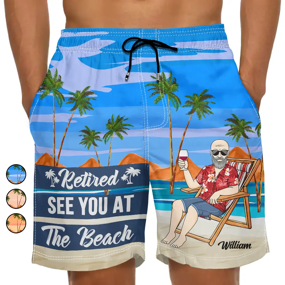 Retired See You At The Beach - Personalized Unisex Beach Shorts Ribbed Knit Shorts