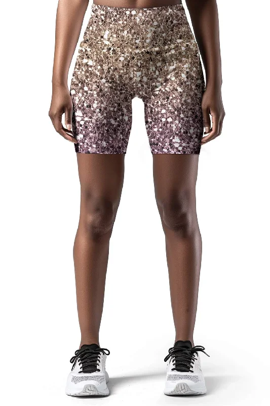 Shimmerfest Karen Grey Glitter Shiny Printed Yoga Biker Shorts - Women Sleek Cycling Shorts