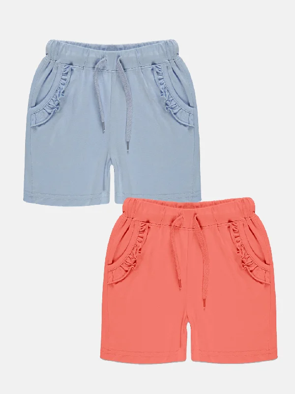 Girls Frill Pocket Hot Shorts Pack of 2 Sleek Tapered Shorts