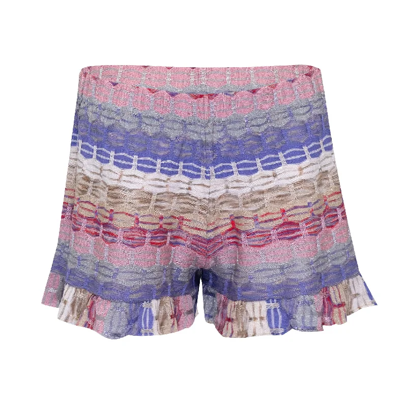 Striped Frill Shorts In Honeycomb Knit With Frilled Edge Purple Floral Print Shorts