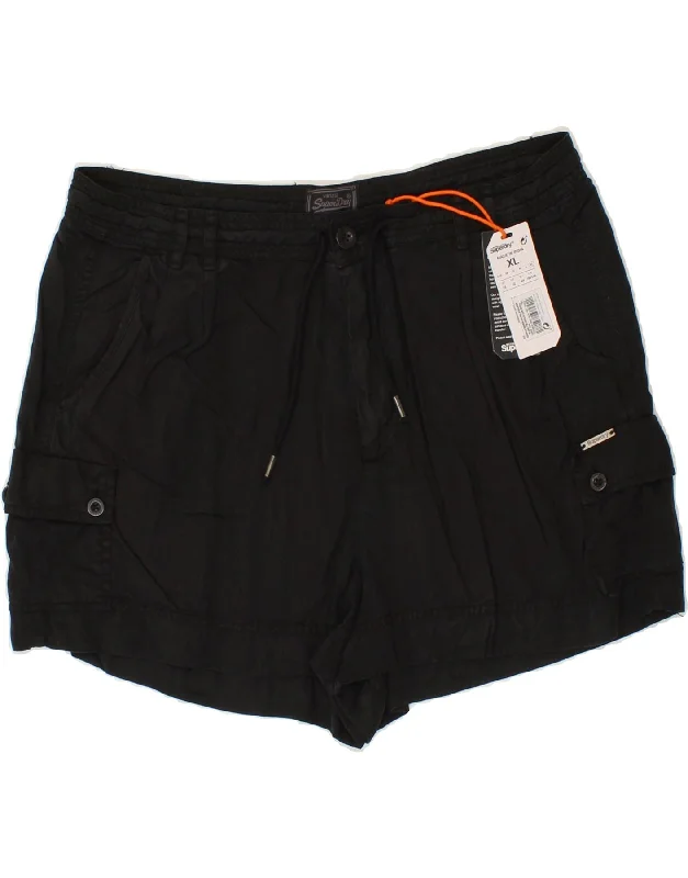 SUPERDRY Womens High Waist Cargo Shorts XL W32 Black Lyocell Casual Printed Shorts