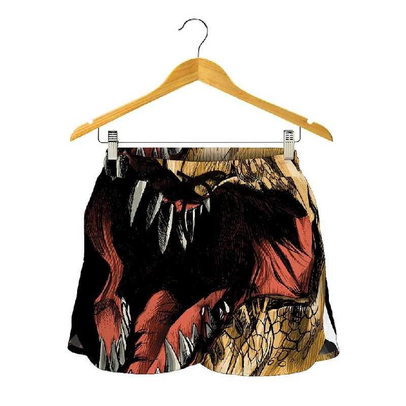 Tyrannosaurus Rex Head Print Women's Shorts Classic Denim Shorts
