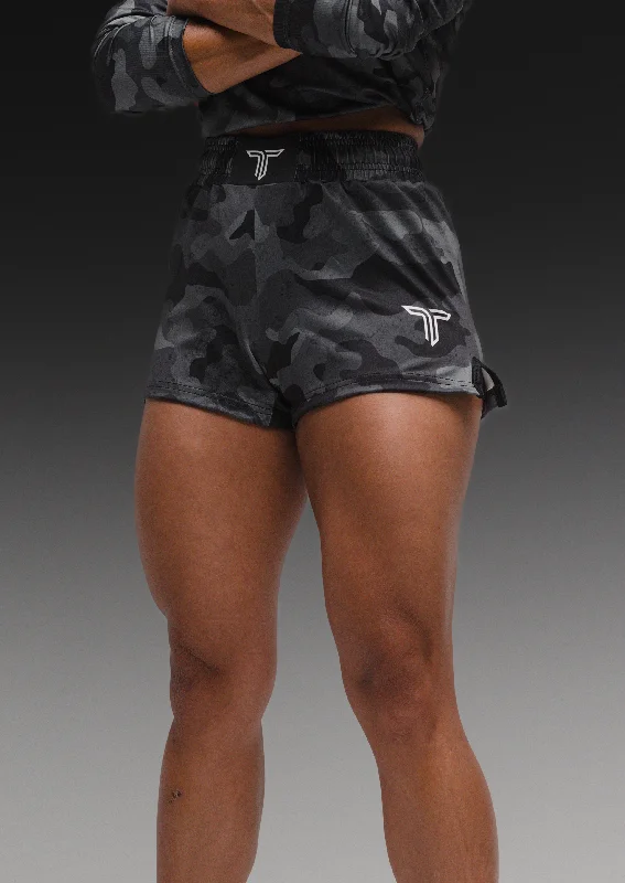 Urban Camo Women’s Fight Shorts (3” Inseam) - Black Satin Lounge Shorts