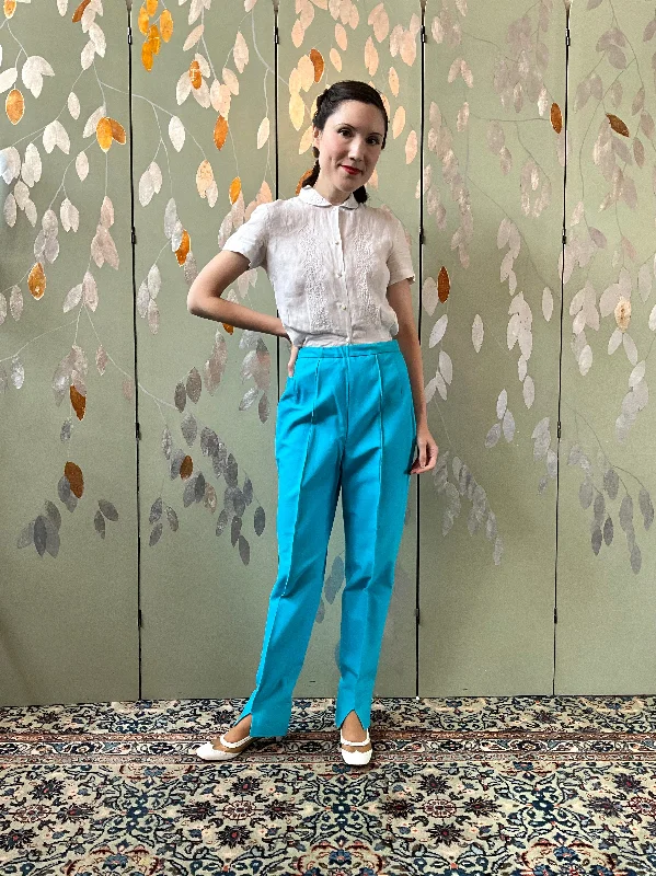 Vintage 1960s Aqua Blue Stirrup Pants, XS Leather Biker Shorts