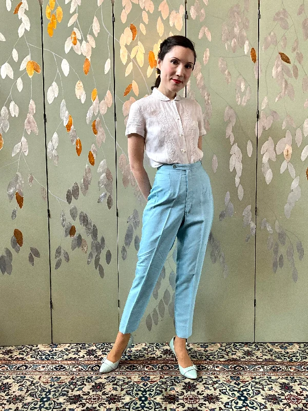 Vintage 1960s Baby Blue Cigarette Pants, XXS Relaxed Fit Shorts