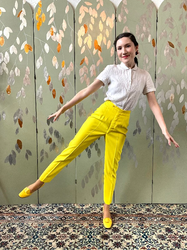 Vintage 1960s Canary Yellow Cigarette Pants, XXS Easygoing Lounge Shorts