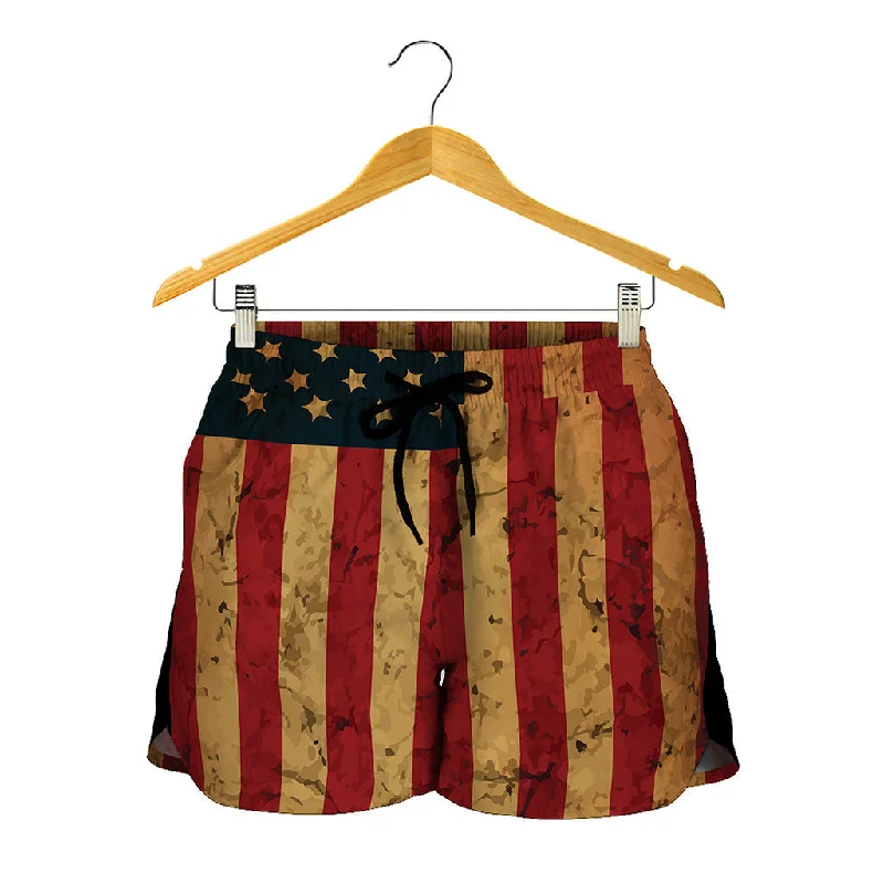 Vintage American Flag Print Women's Shorts Everyday Basic Shorts