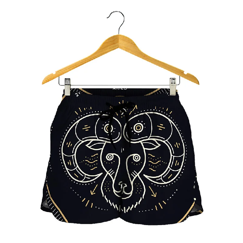 Vintage Aries Zodiac Sign Print Women's Shorts Soft Cotton Sleep Shorts