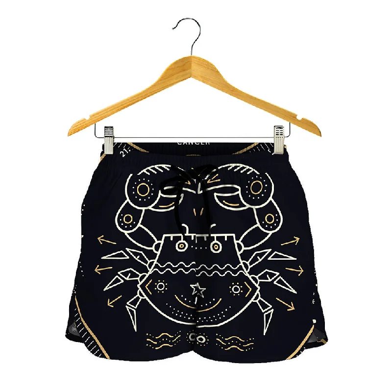 Vintage Cancer Zodiac Sign Print Women's Shorts Stylish Pleated Shorts