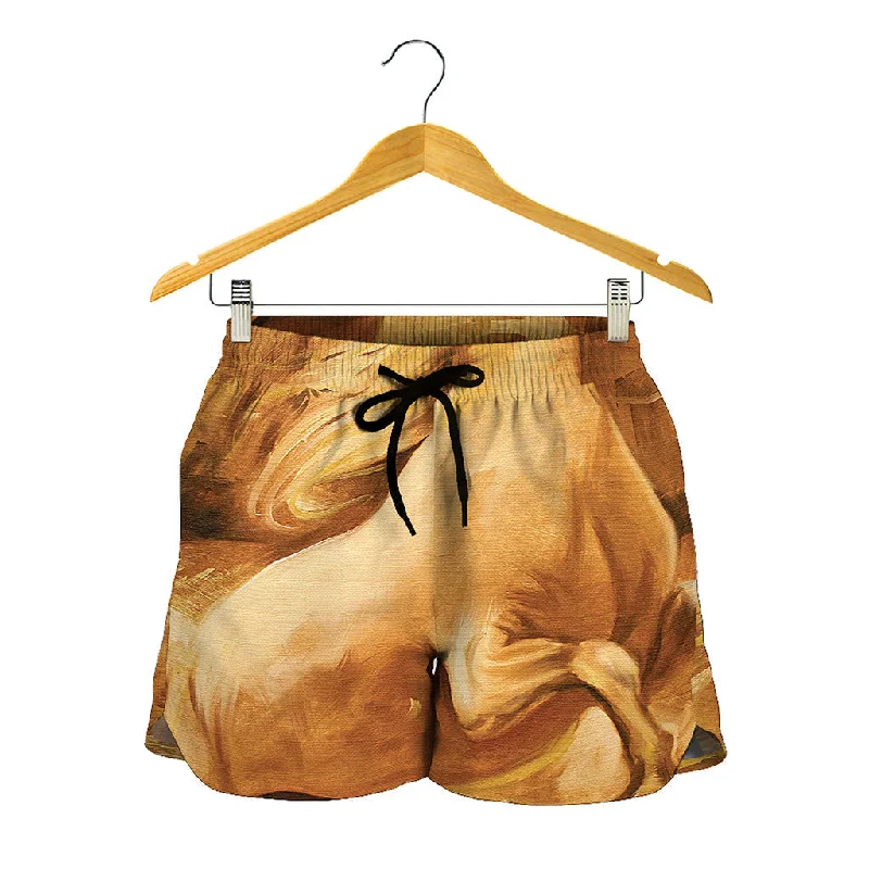 Vintage Horse Painting Print Women's Shorts Flowy Ruffle Shorts