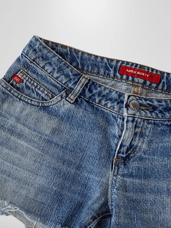 Vintage Miss Sixty Light Wash Hot Mini Denim Shorts - S Flowy Skort Shorts