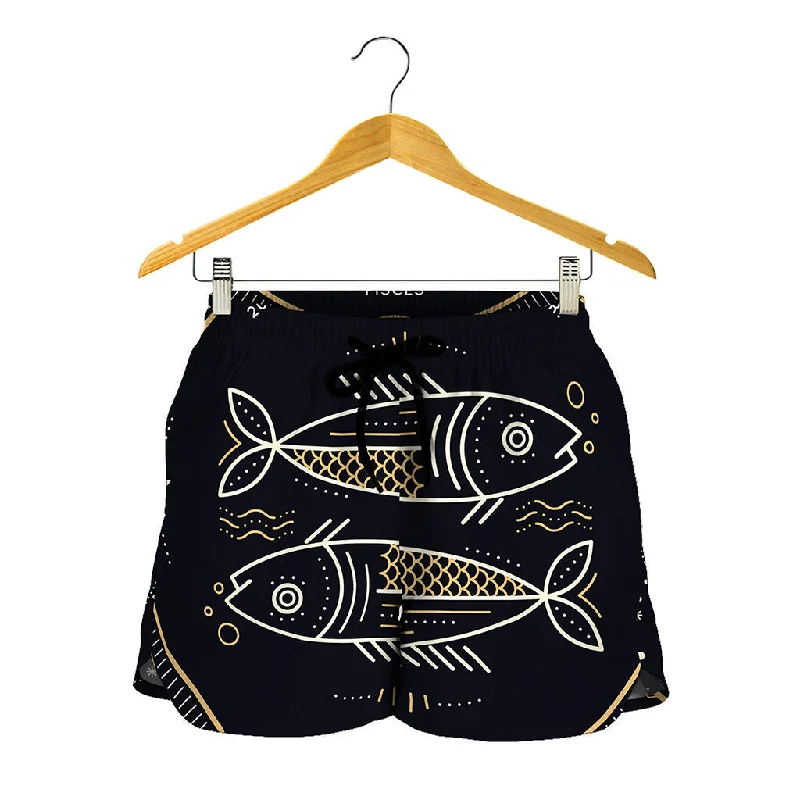 Vintage Pisces Zodiac Sign Print Women's Shorts Soft Terry Shorts