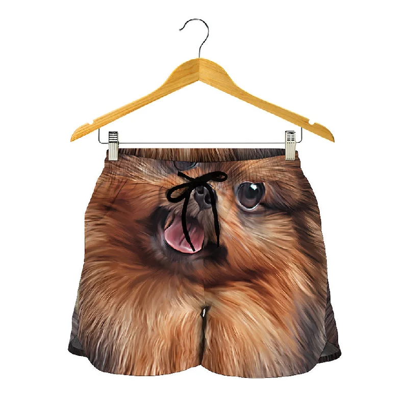 Vintage Pomeranian Portrait Women's Shorts Striped Summer Shorts