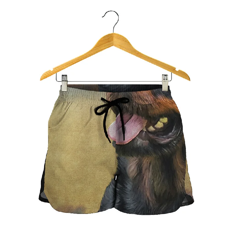 Vintage Rottweiler Portrait Print Women's Shorts Stretchy Yoga Shorts