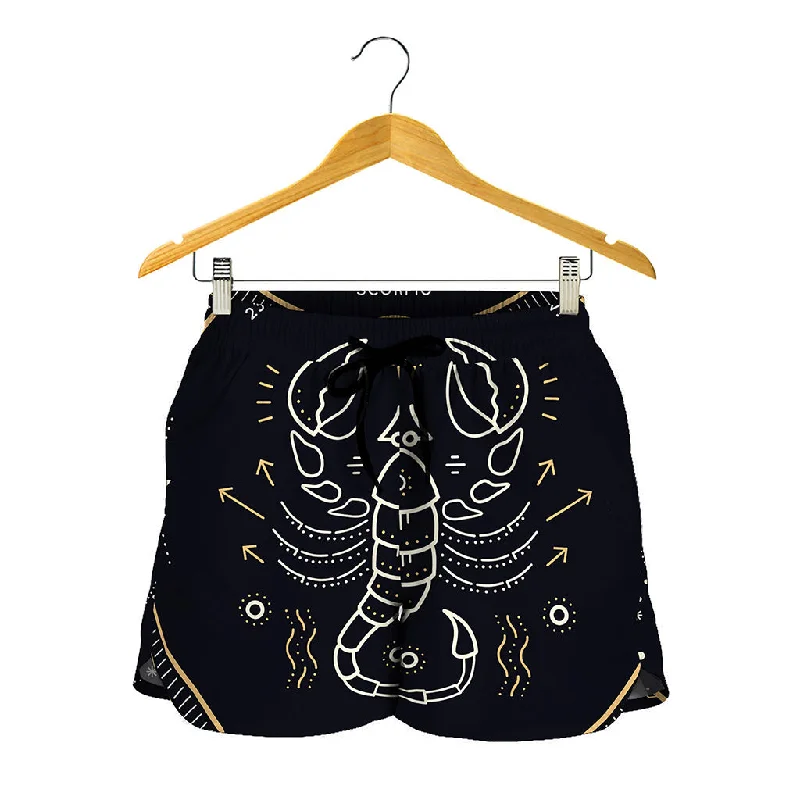 Vintage Scorpio Zodiac Sign Print Women's Shorts Stretchy Lounge Shorts