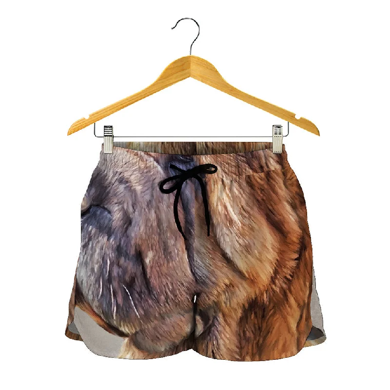Vintage Shar Pei Print Women's Shorts Scalloped Hem Shorts