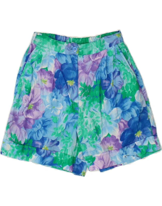 VINTAGE Womens High Waist Casual Shorts Large W30 Multicoloured Floral Silky Sleep Shorts