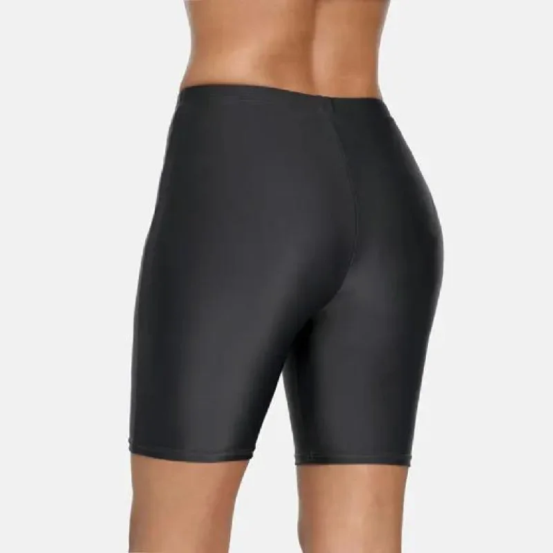 Women's Long Swim Shorts UPF 50+ Built-in Liner (Black, Navy) Seamless Biker Shorts