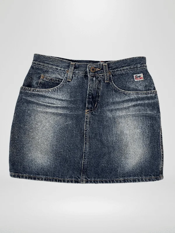 Y2K Distressed Roger‘s Mini Denim Skirt - S Casual Wide-Leg Shorts