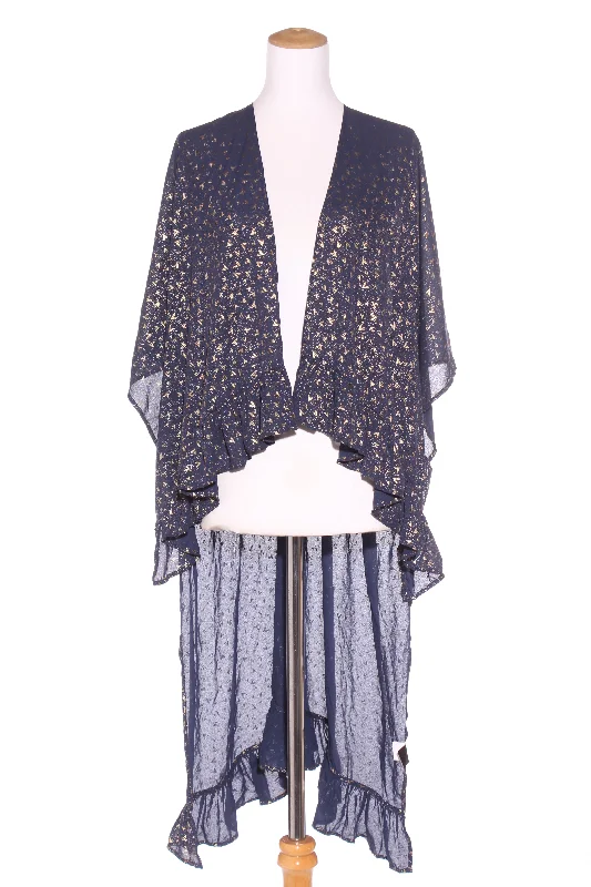AUGUSTINE - Heart print ruffle trim kimono! 8-16 Relaxed Fit Sweater