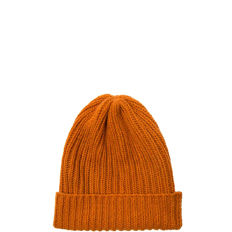 RIBBED CASHMERE BEANIE IN RUST-ORANGE Elegant Slim Sweater