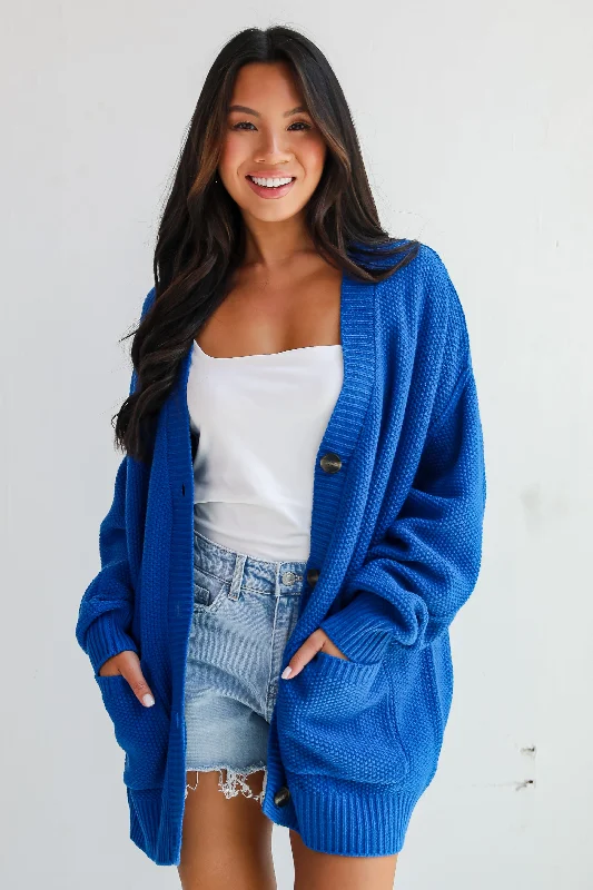 Cuddly Contentment Cobalt Sweater Cardigan Basic Winter Pullover