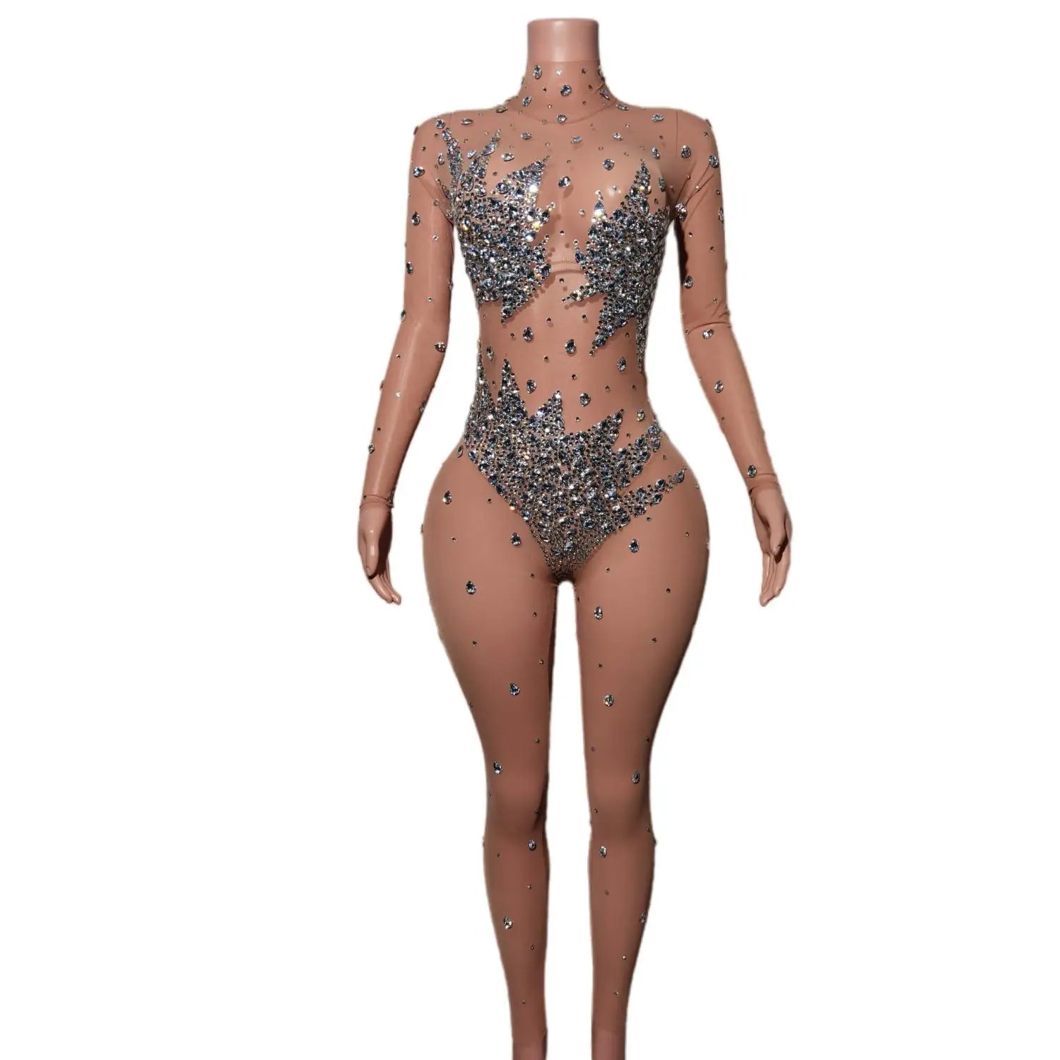 Sparkling Rhinestone Sheer Bodysuit for Women - Elegant Stretchy Jumpsuit for Evening, Parties, and Dancer Outfits Women's High-End Blazer Sparkling Rhinestone Sheer Bodysuit for Women - Elegant Stretchy Jumpsuit for Evening, Parties, and Dancer Outfits Women's High-End Blazer