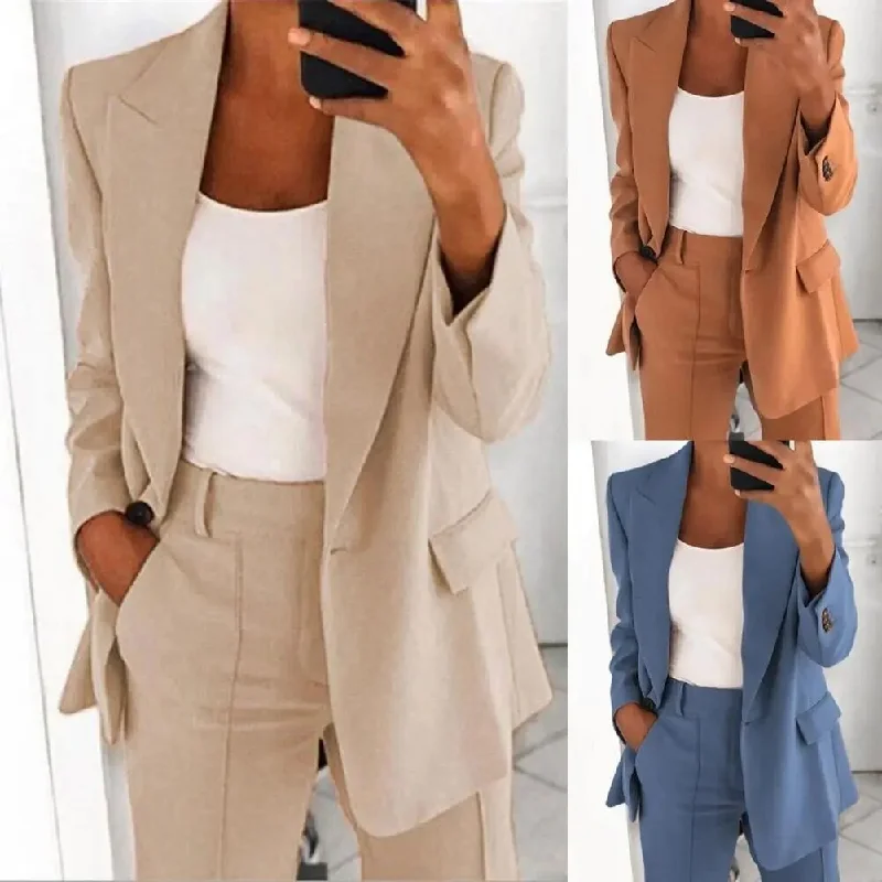 Elegant Jacket Women Suit Jacket Solid Color Turndown Collar Women's Leather Blazer Elegant Jacket Women Suit Jacket Solid Color Turndown Collar Women's Leather Blazer