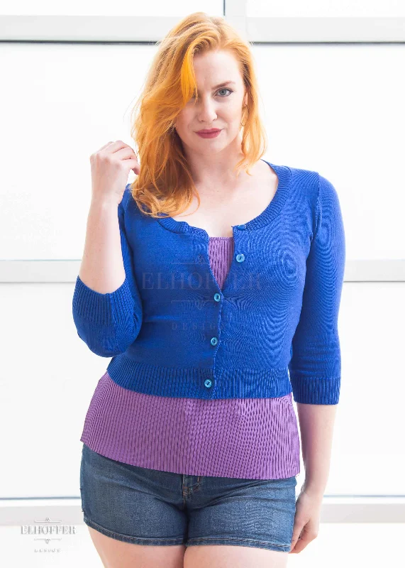 Essential Cordelia Cropped Cardi - Police Box Blue Textured Knit Jumper