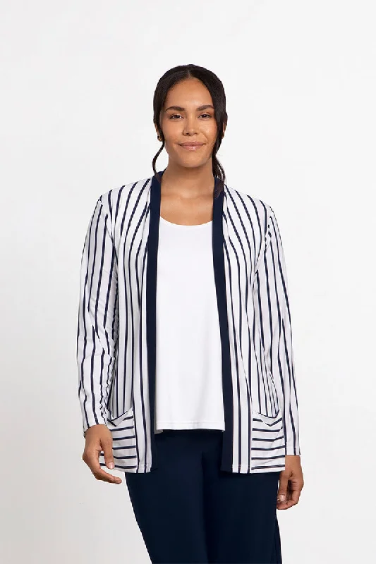 Everyday Cardigan | Navy Stripe High-Neck Wool Sweater