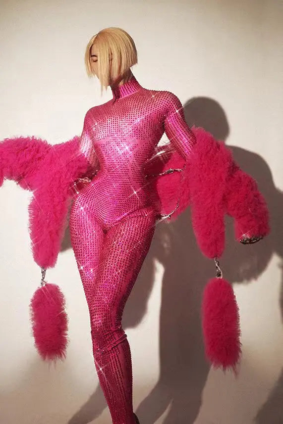**Sparkling Pink Full Diamond Jumpsuit - Sexy Slim Fit High Waisted Romper for Women, Perfect for Nightclub and Performance Costumes** Winter Women's Blazer **Sparkling Pink Full Diamond Jumpsuit - Sexy Slim Fit High Waisted Romper for Women, Perfect for Nightclub and Performance Costumes** Winter Women's Blazer