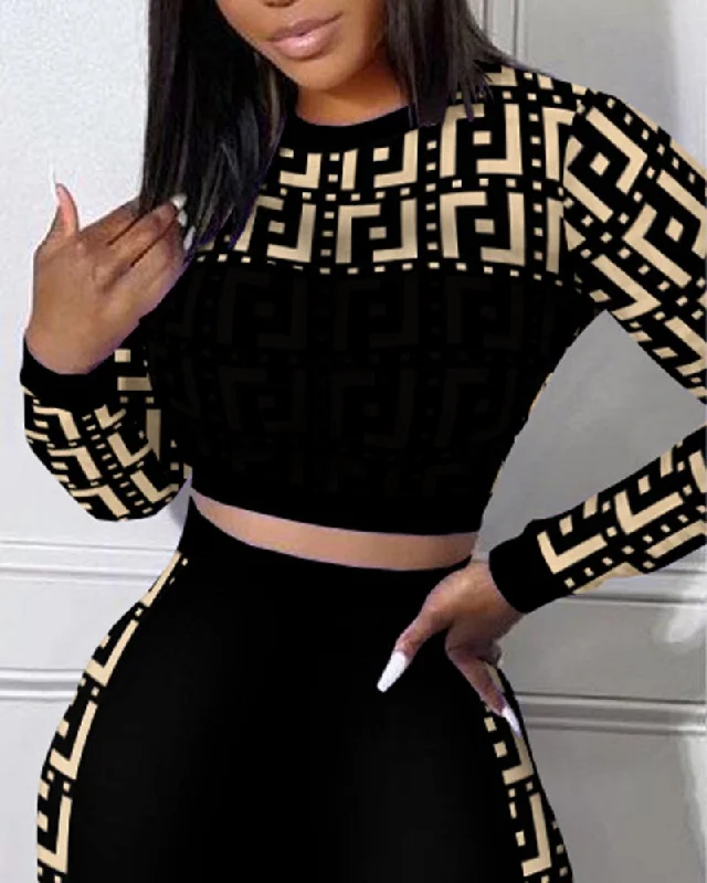 FZ Women's Geo Print High Waist Pants Suit Women's Vintage Suit