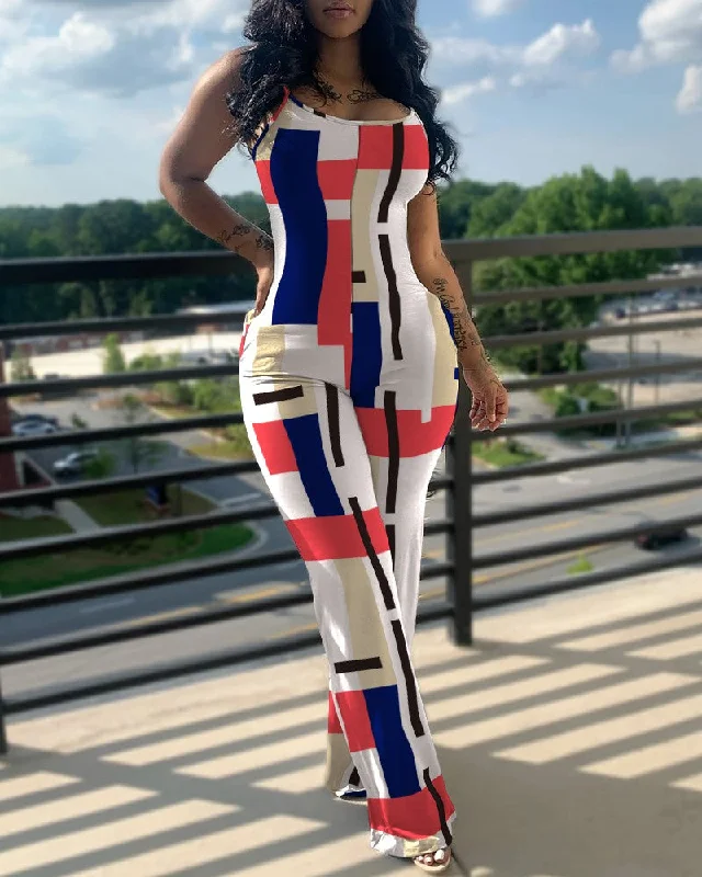 FZ Women's Geometric Print Design Jumpsuit Women's Trendy Jacket