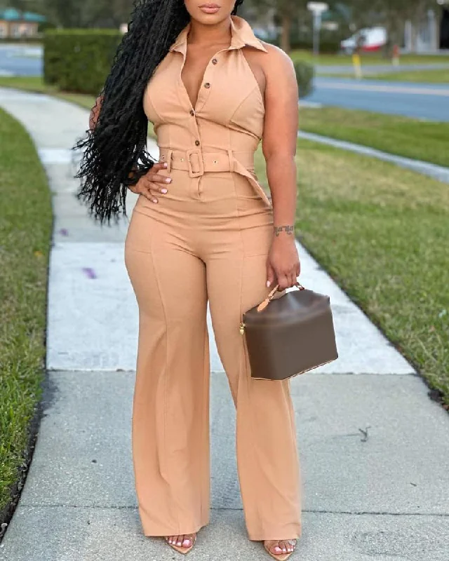FZ Women's Halter Backless Belted Jumpsuit Women's Wedding Blazer