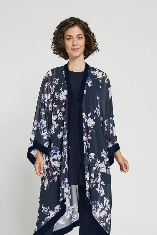 Whisper Long Kimono | Navy Floral Soft Turtleneck Jumper
