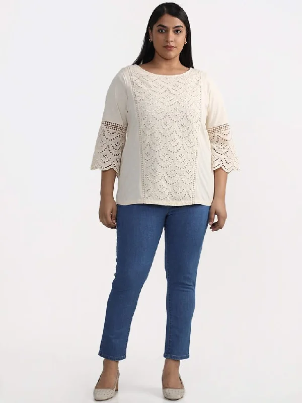 Gia Curves Cream Schiffli Blouse Women's Navy Jacket