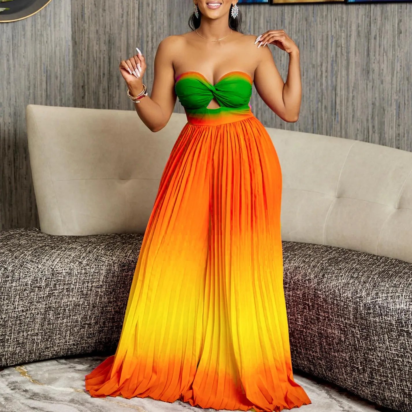 FZ Women's Gradient Color Bandage Loose Streetwear Wide Leg Jumpsuit Women's Boutique Jacket