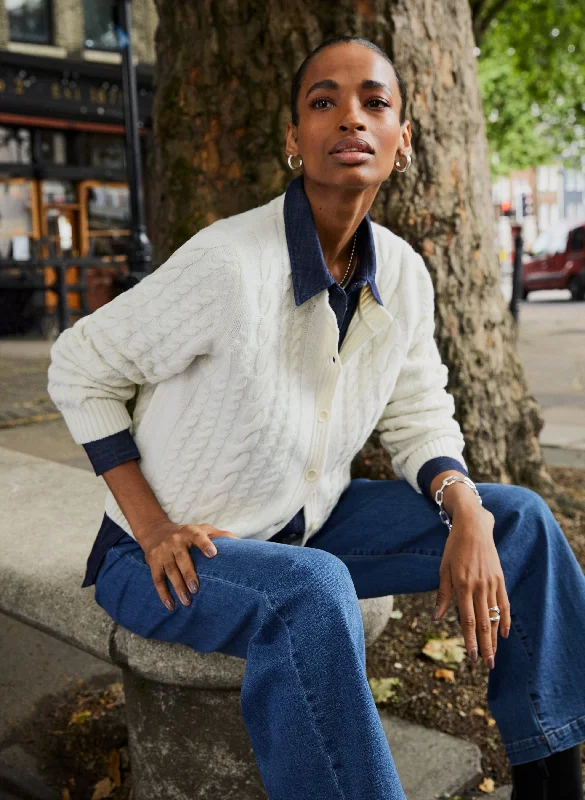 Harri Wool Blend Cable Cardigan Fuzzy Wool Pullover