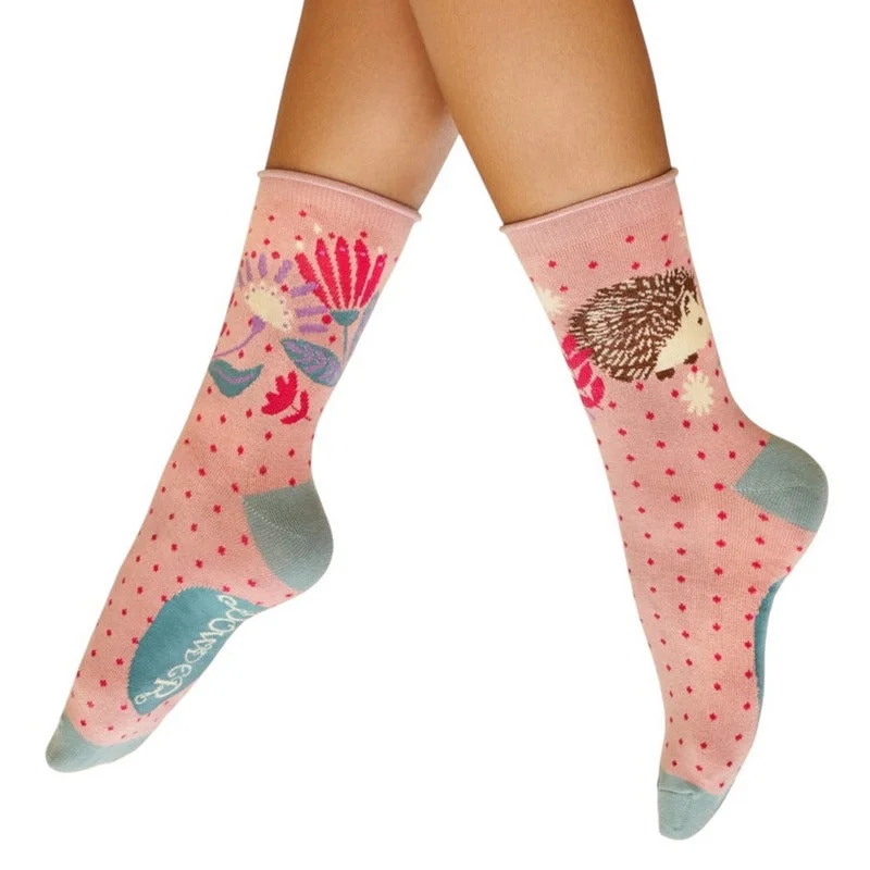 Hedgehog Hunting in Leaves Ankle Socks in Petal Wool-Blend Cozy Sweater