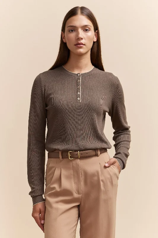 Henley collar sweater with lurex detail Cozy Winter Sweater