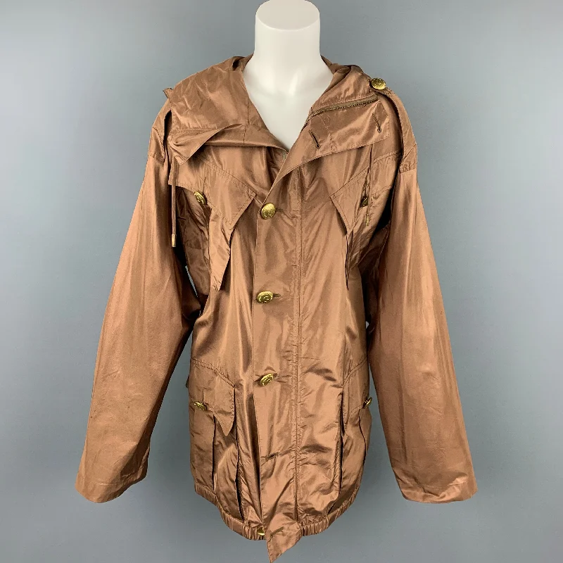JEAN PAUL GAULTIER Size 6 Copper Silk Brass Button Hooded Jacket Women's Simple Jacket