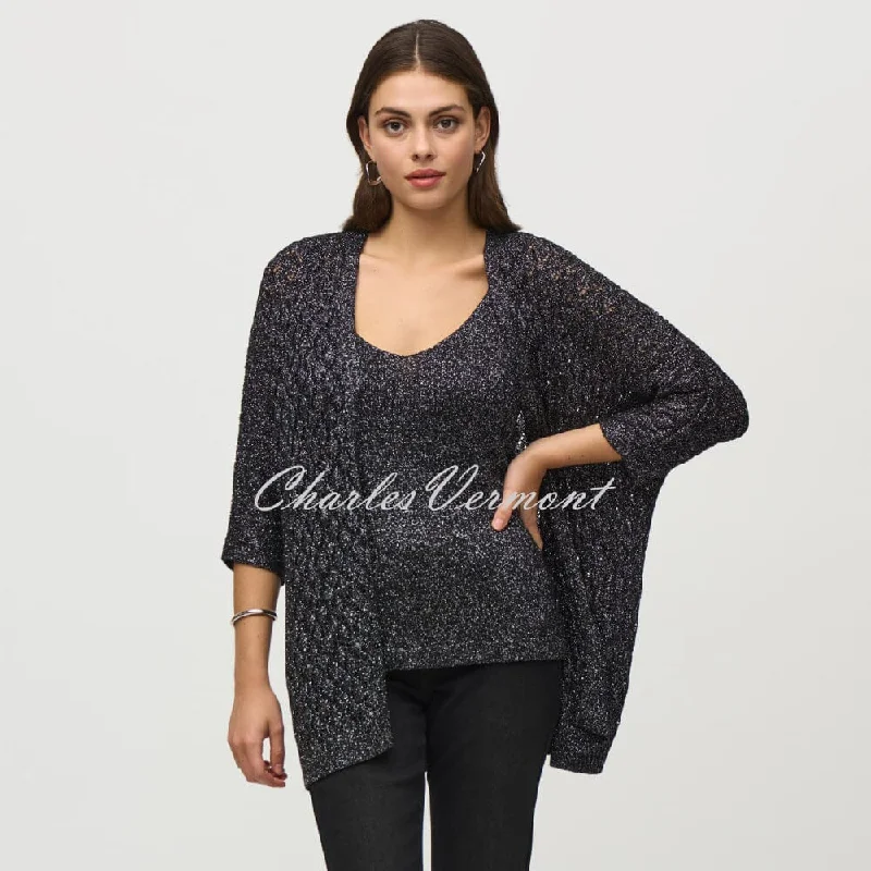 Joseph Ribkoff Metallic Knit Cover-up and Camisole Twin Set - Style 244933 Timeless Wool Pullover