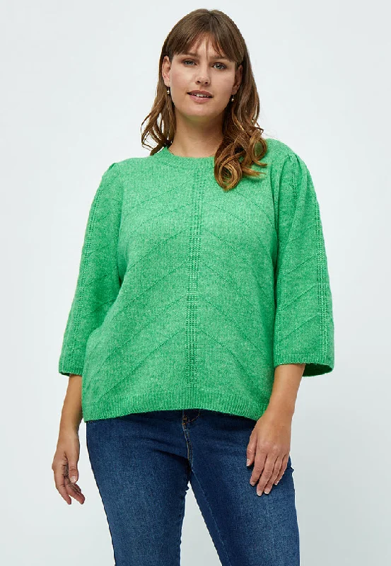 Lenore 3/4 Sleeve Pullover Curve - Bright Green Wool-Blend Casual Sweater