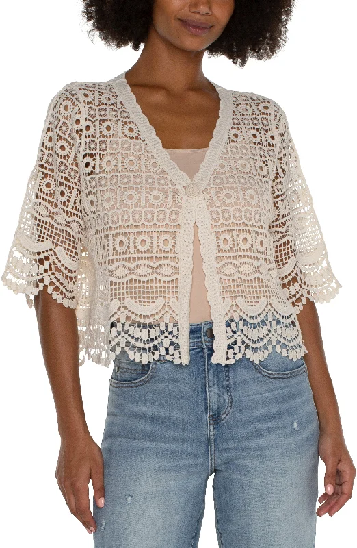 Liverpool Short Sleeve Lace Bolero (antique ivory) Chic Ribbed Sweater