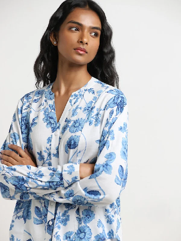 LOV Blue Floral Printed Top Women's Adventure Blazer