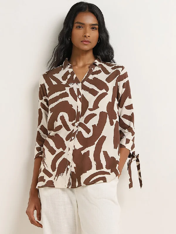 LOV Brown Abstract Printed Shirt Women's Warm Suit