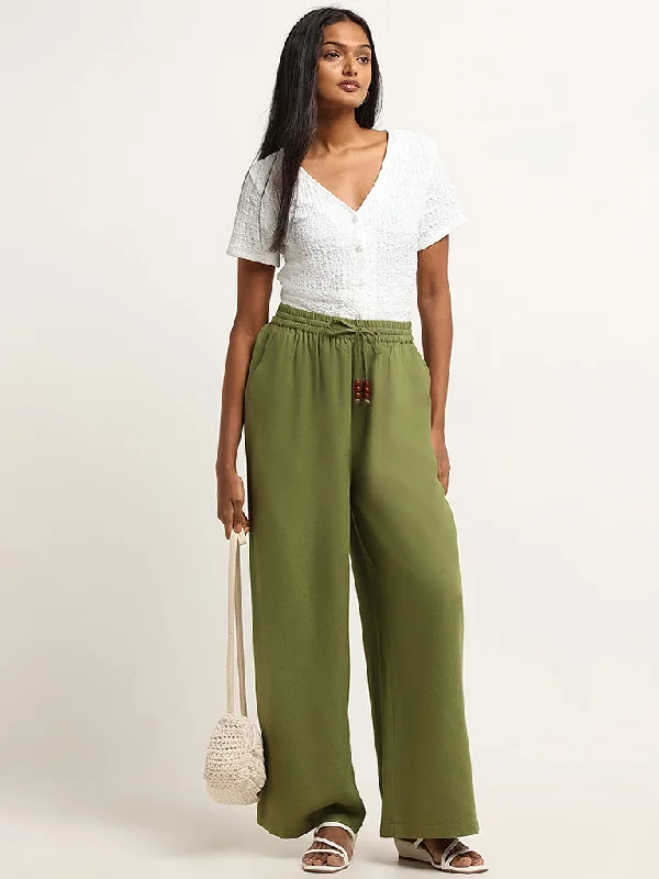 LOV Green High Rise Wide Leg Pants Women's Radiation Jacket