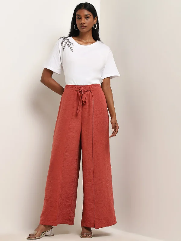 LOV Red Slit-Detailed High-Rise Palazzos Women's Adventure Blazer
