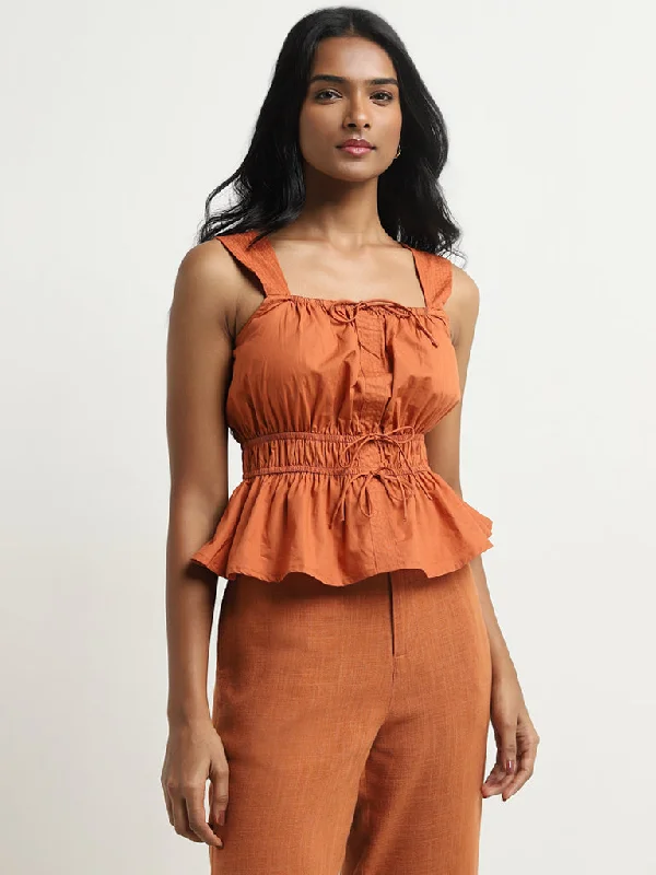 LOV Rust Smocked Cotton Top Women's Fashion Blazer