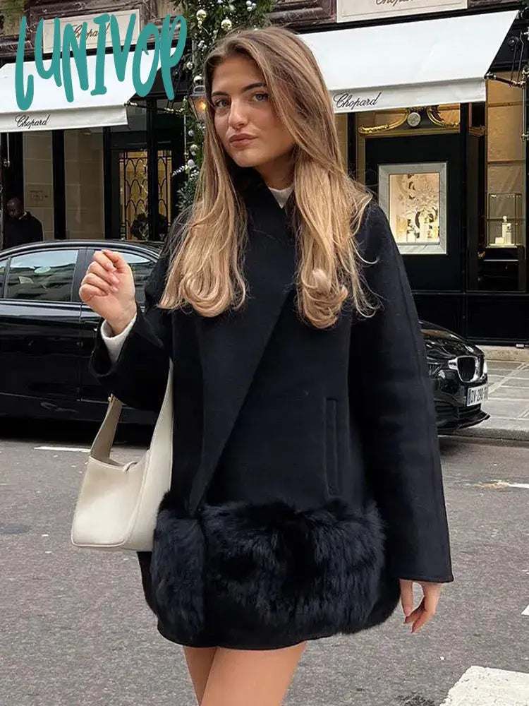 Lunivop Fashion Long Sleeved Fur Hem Thicken Jacket Ladies Chic Warm Cardigan Coats Winter Female High Street Outercoat Soft Cashmere Wool Lunivop Fashion Long Sleeved Fur Hem Thicken Jacket Ladies Chic Warm Cardigan Coats Winter Female High Street Outercoat Soft Cashmere Wool